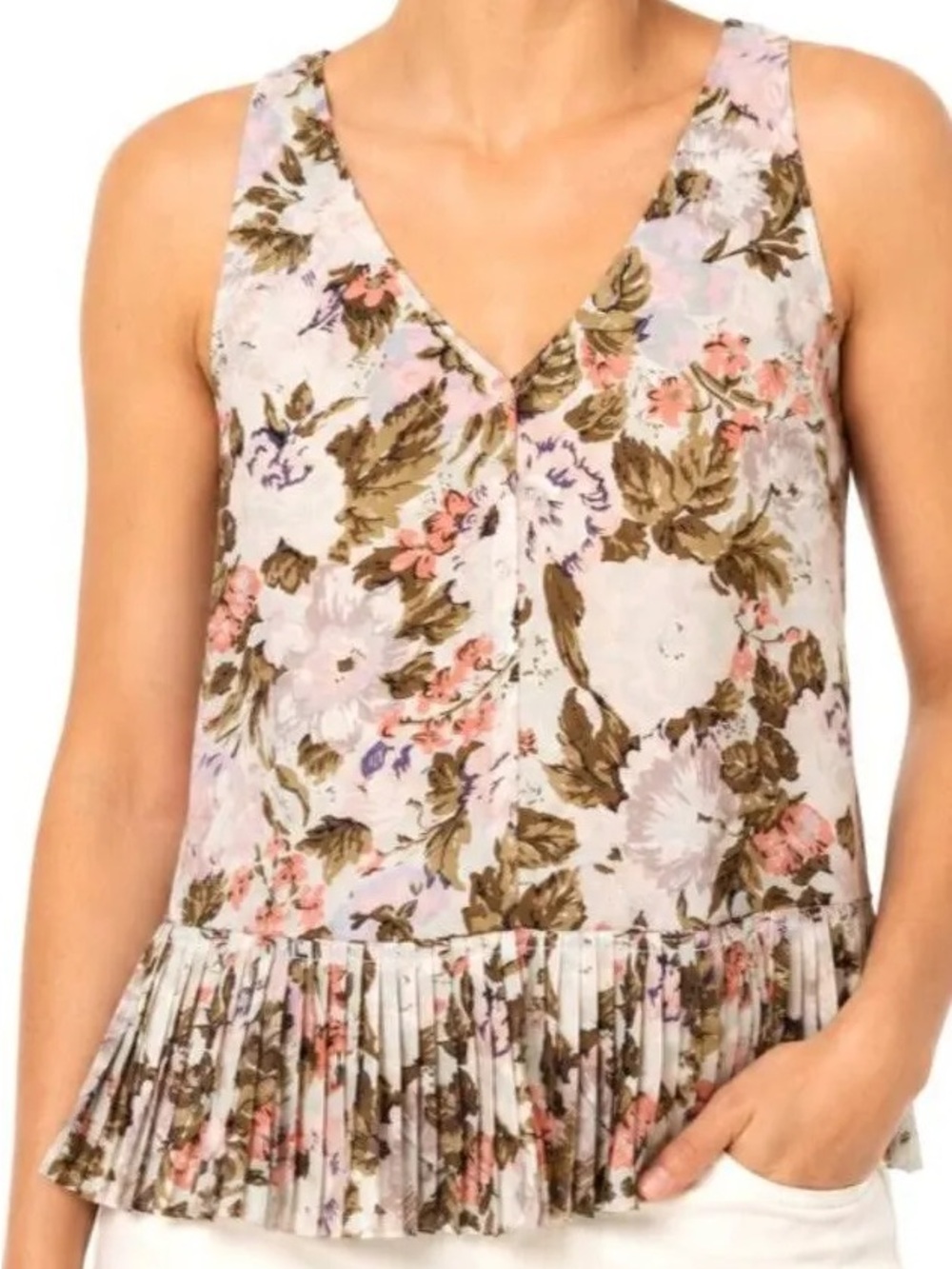 Rebecca Taylor Silk Floral Pleated Tank